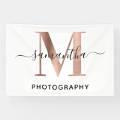 Elegant Signature Rose Gold M Monogram Logo Banner | Zazzle