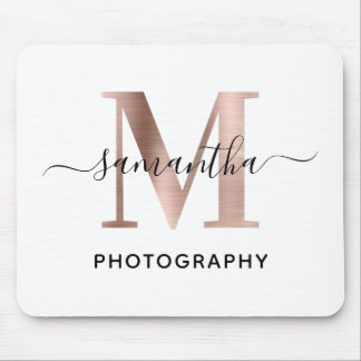 Elegant Signature Rose Gold M Monogram Logo Mouse Pad