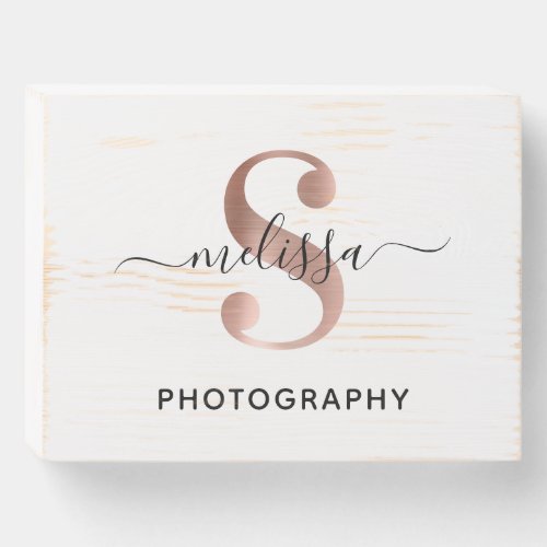 Elegant Signature Rose Gold S Monogram Logo Wooden Box Sign