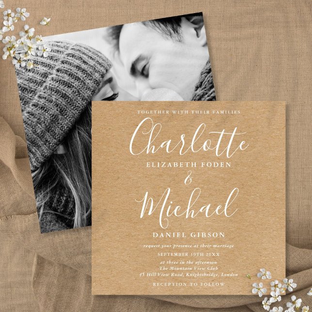 Elegant Signature Rustic Kraft Wedding Photo Invitation (Elegant Signature Rustic Kraft Wedding Photo Invitation)