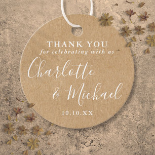 Elegant Signature Rustic Kraft Wedding Thank You Favor Tags