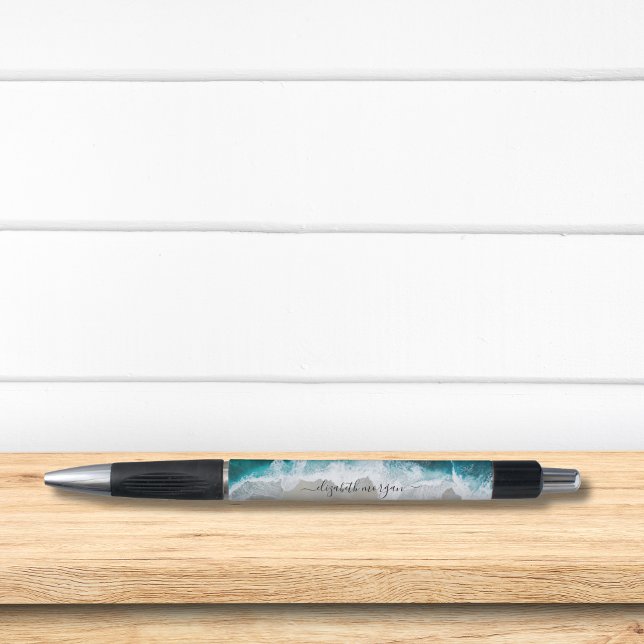 Elegant Signature Script Aqua Blue Green Beach Pen (Creator Uploaded)