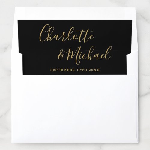 Elegant Signature Script Black And Gold Wedding Envelope Liner