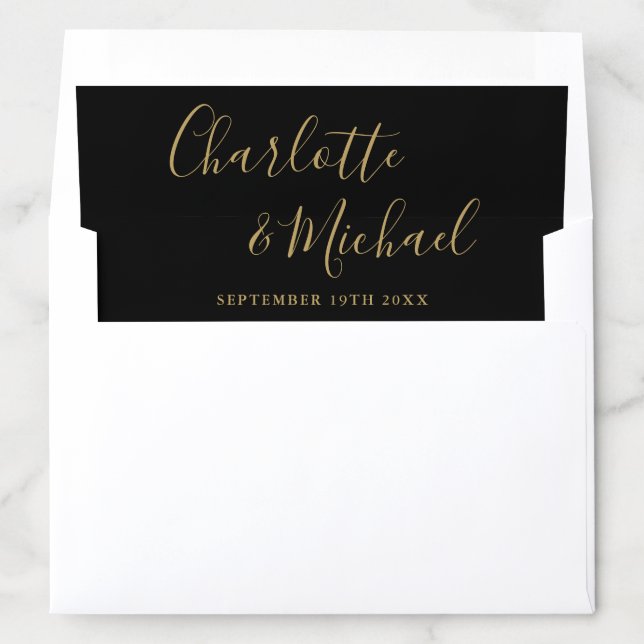 Elegant Signature Script Black And Gold Wedding Envelope Liner (In Envelope)