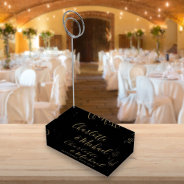 Elegant Signature Script Black And Gold Wedding Place Card Holder at Zazzle