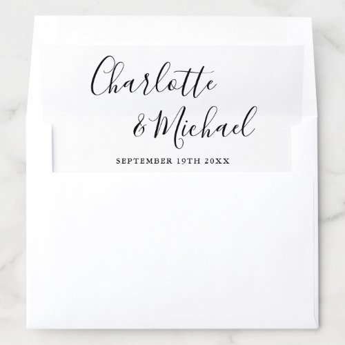 Elegant Signature Script Black And White Wedding Envelope Liner