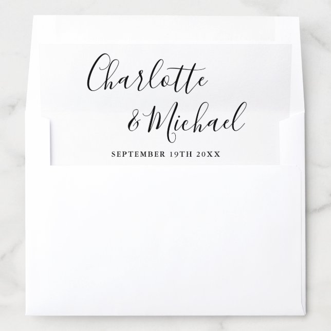 Elegant Signature Script Black And White Wedding Envelope Liner (In Envelope)