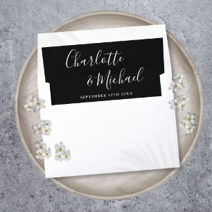 Elegant Signature Script Black And White Wedding Envelope Liner