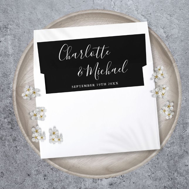 Elegant Signature Script Black And White Wedding Envelope Liner (Elegant Signature Script Black And White Wedding Envelope Liner)