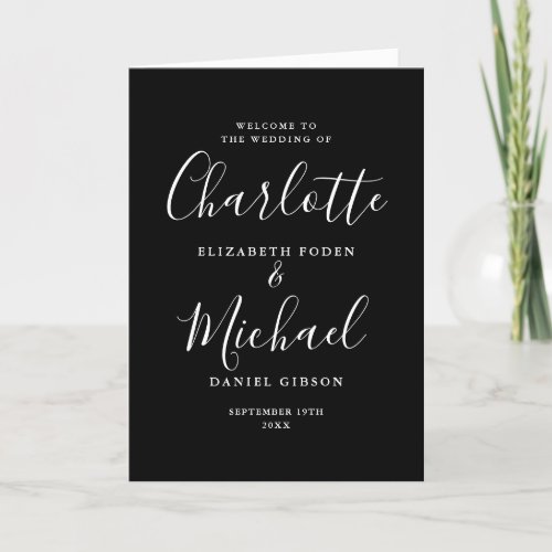 Elegant Signature Script Black And White Wedding Program