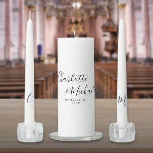 Elegant Signature Script Black And White Wedding Unity Candle Set