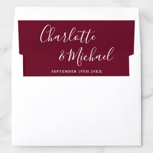 Elegant Signature Script Burgundy Wedding Envelope Liner