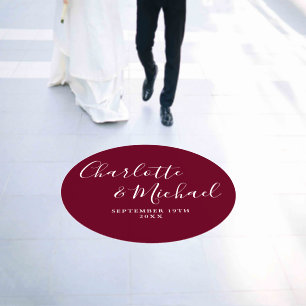 Elegant Signature Script Burgundy Wedding Floor Decals