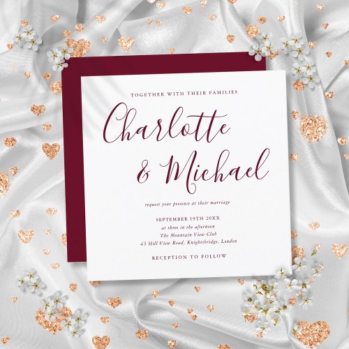 Elegant Signature Script Burgundy Wedding Invitation