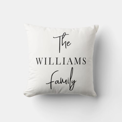 Elegant Signature Script Calligraphy Family Name Throw Pillow