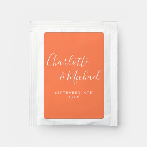 Elegant Signature Script Coral Wedding Favor Tea Bag Drink Mix