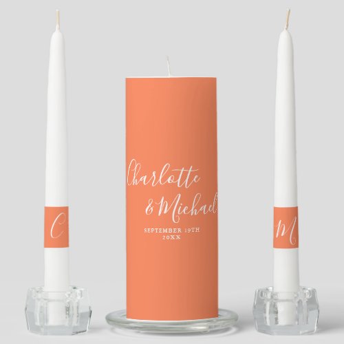 Elegant Signature Script Coral Wedding Unity Candle Set