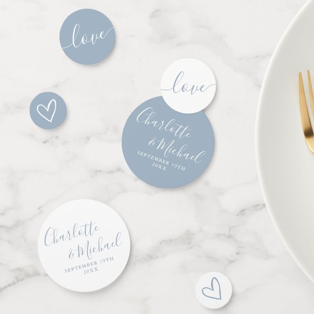 Elegant Signature Script Dusty Blue Wedding Confetti (Elegant Signature Script Dusty Blue Wedding Confetti)