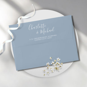 Elegant Signature Script Dusty Blue Wedding Envelope