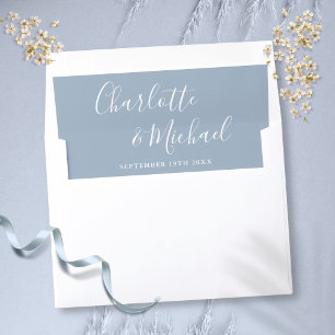 Elegant Signature Script Dusty Blue Wedding Envelope Liner