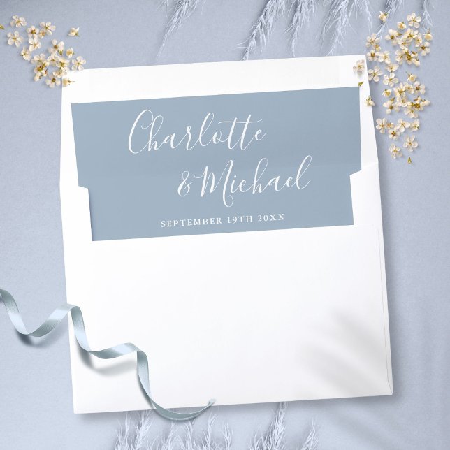 Elegant Signature Script Dusty Blue Wedding Envelope Liner (Elegant Signature Script Dusty Blue Wedding Envelope Liner)