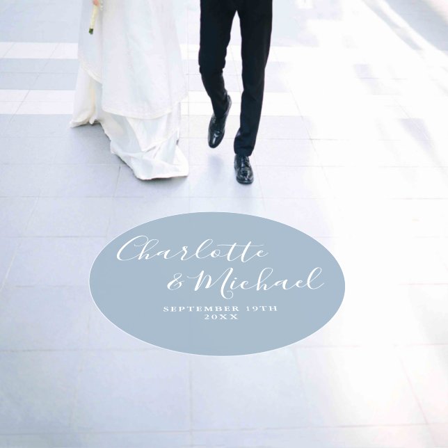 Elegant Signature Script Dusty Blue Wedding Floor Decals (Wedding)
