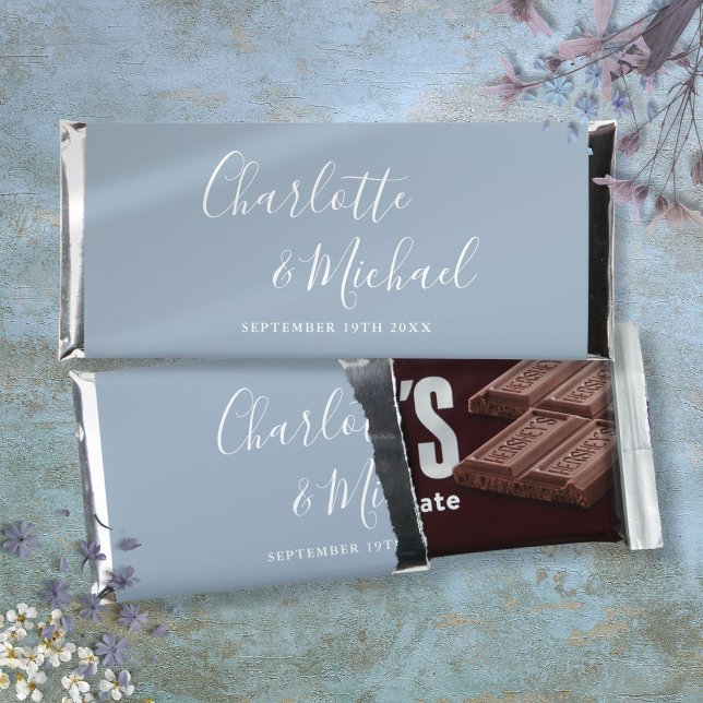 Elegant Signature Script Dusty Blue Wedding Hershey Bar Favors (Elegant Signature Script Dusty Blue Wedding Hershey Bar Favors)