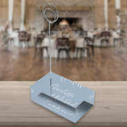 Elegant Signature Script Dusty Blue Wedding Place Card Holder at Zazzle