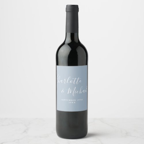 Elegant Signature Script Dusty Blue Wedding Wine Label