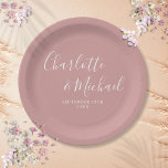 Elegant Signature Script Dusty Rose Wedding Paper Plates<br><div class="desc">Elegant signature dusty rose wedding paper plates personalized with signature style names and your special wedding date. Designed by Thisisnotme©</div>