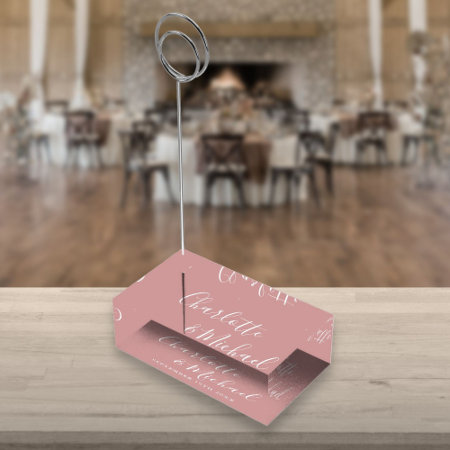Elegant Signature Script Dusty Rose Wedding Place Card Holder