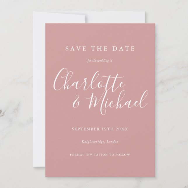 Elegant Signature Script Dusty Rose Wedding  Save The Date (Front)