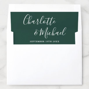 Elegant Signature Script Emerald Green Wedding Envelope Liner