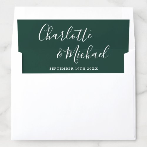 Elegant Signature Script Emerald Green Wedding Envelope Liner