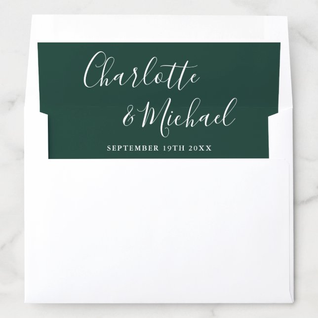 Elegant Signature Script Emerald Green Wedding Envelope Liner (In Envelope)