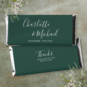 Elegant Signature Script Emerald Green Wedding Hershey Bar Favors
