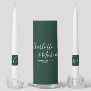 Elegant Signature Script Emerald Green Wedding Unity Candle Set