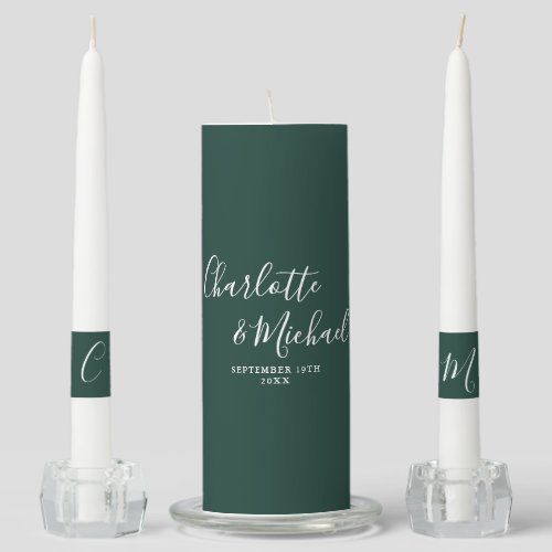 Elegant Signature Script Emerald Green Wedding Unity Candle Set