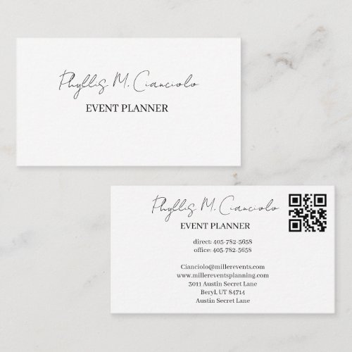 Elegant Signature Script Event Planner QR Code Bus Business Card
