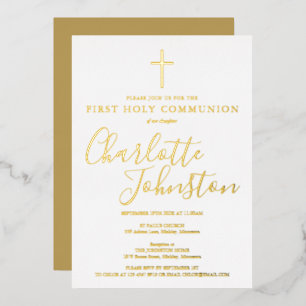 Elegant Signature Script First Holy Communion Foil Invitation