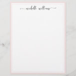 Elegant Signature Script Girly Blush Bordered Letterhead<br><div class="desc">Elegant Stylish Simple Girly Calligraphy Signature Script Custom Personalized Letterhead. This stylish design featuring a full name signature (or first name and surname) in a pretty cursive hand lettered swash tail font typography with blush pink borders. Easy to customize it. Great for wedding, bridal shower, graduation, sweet 16 birthday, housewarming...</div>