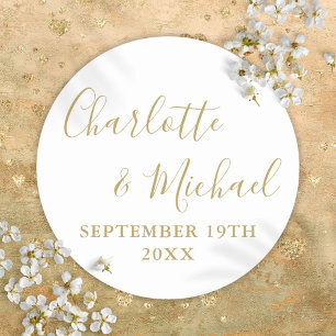 Elegant Signature Script Gold Classic Round Sticker