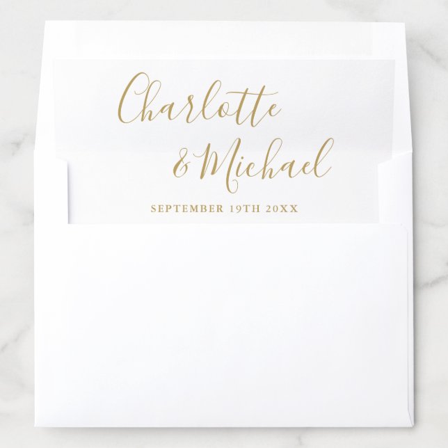 Elegant Signature Script Gold Wedding Envelope Liner (In Envelope)
