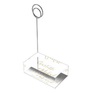 Elegant Signature Script Gold Wedding Place Card Holder