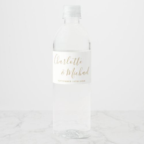 Elegant Signature Script Gold Wedding Water Bottle Label