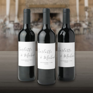 Elegant Signature Script Gray And White Wedding Wine Label
