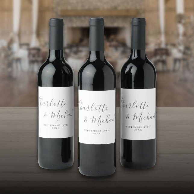 Elegant Signature Script Gray And White Wedding Wine Label (Elegant Signature Script Gray And White Wedding Wine Label)