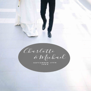 Elegant Signature Script Gray Wedding Floor Decals