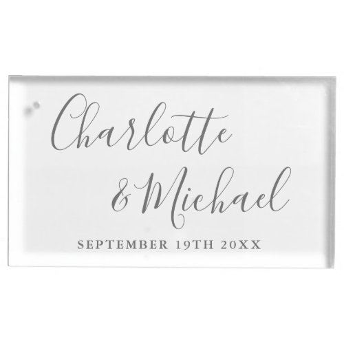 Elegant Signature Script Gray Wedding Place Card Holder