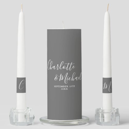Elegant Signature Script Gray Wedding Unity Candle Set
